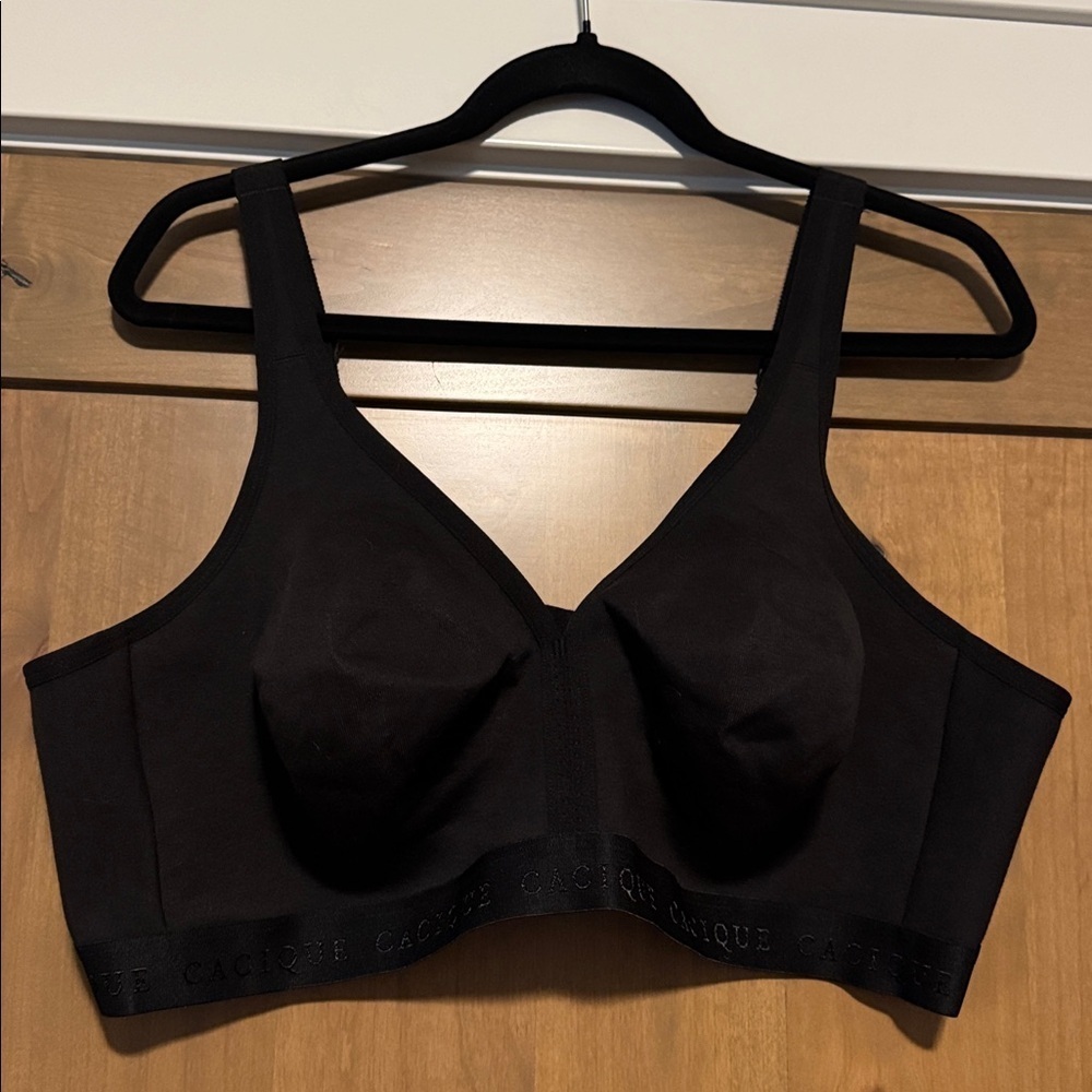 NWOT Cacique Bra Womens 46D Black Wireless Wide straps Minimalist Simple support